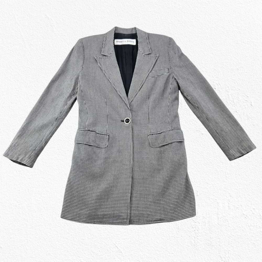 Vintage 90s Mariella Burani Houndstooth Longline Blazer Jacket Italy Made Size 4